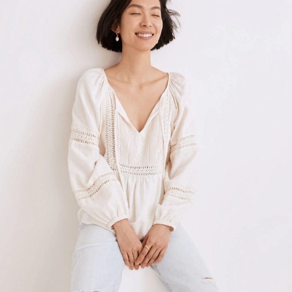 Madewell Linen-Blend Pintuck Peasant Top